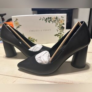 Black Chelsea & Violet Block Heels